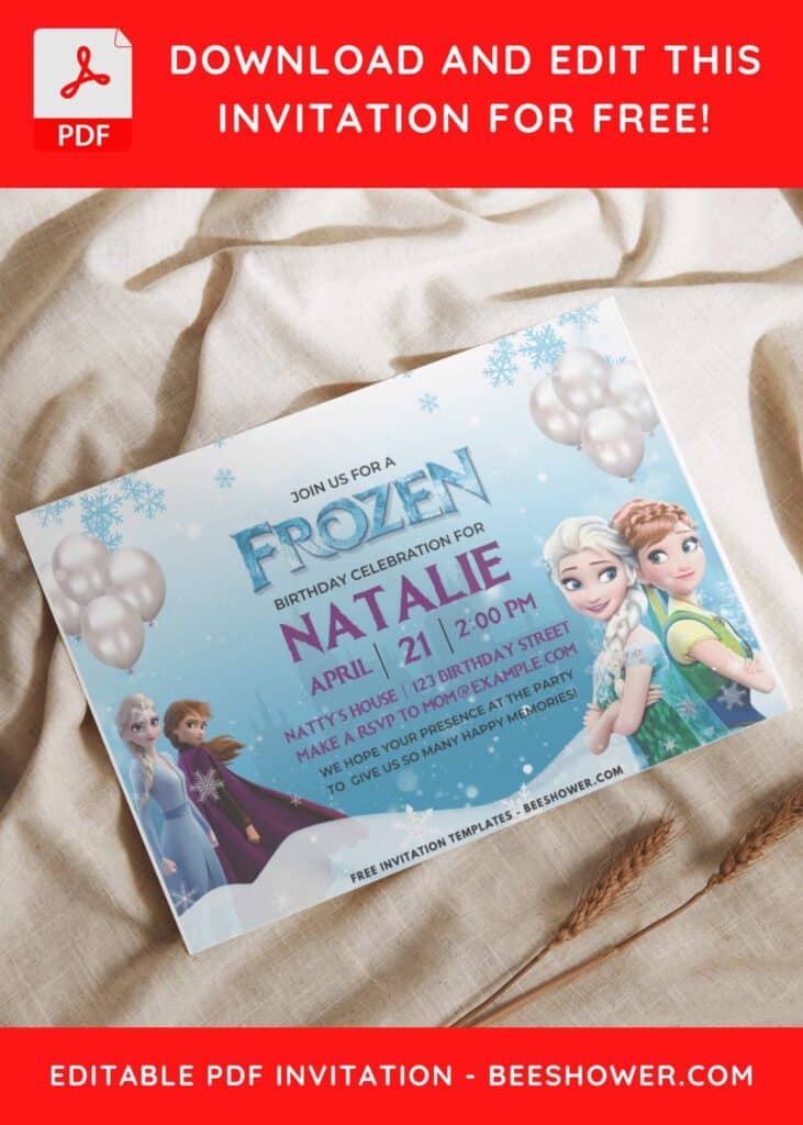 Adorable Disney Frozen Snow Theme Birthday Invitation