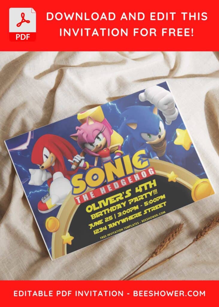 7 6 - Downloadable (Free PDF Invitation) Lightning Burst Sonic Hedgehog Baby Shower Invitation - Template No. 30