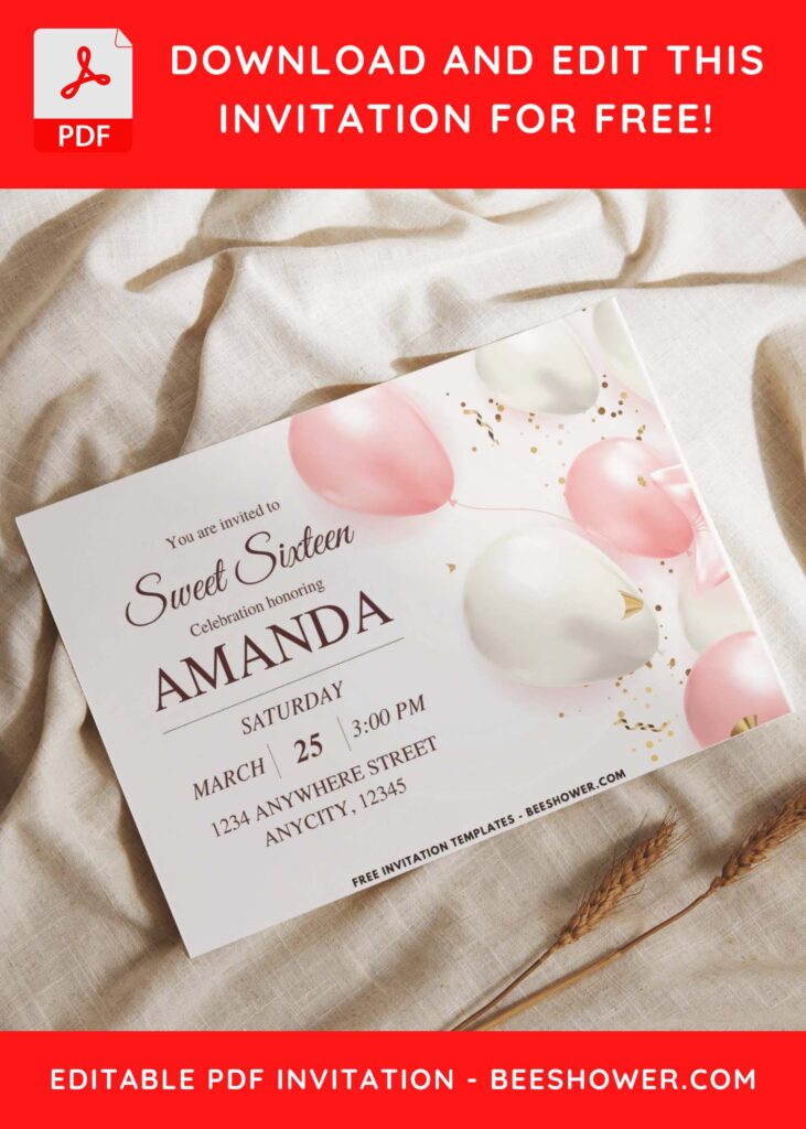 7 9 - Downloadable (Free PDF Invitation) Sparkling Gold Sweet 16 Birthday Invitation - Template No. 28