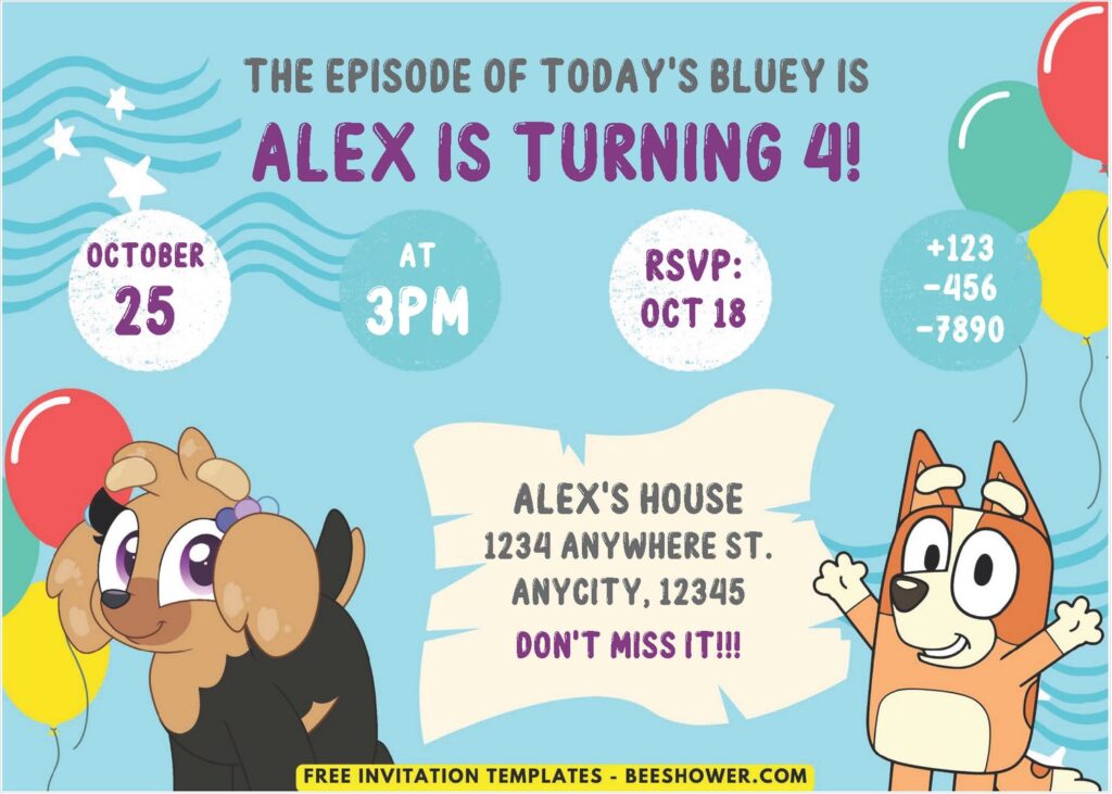 Bluey A - Downloadable (Free PDF Invitation) Bluey And Friends Baby Shower Invitation - Template No. 26