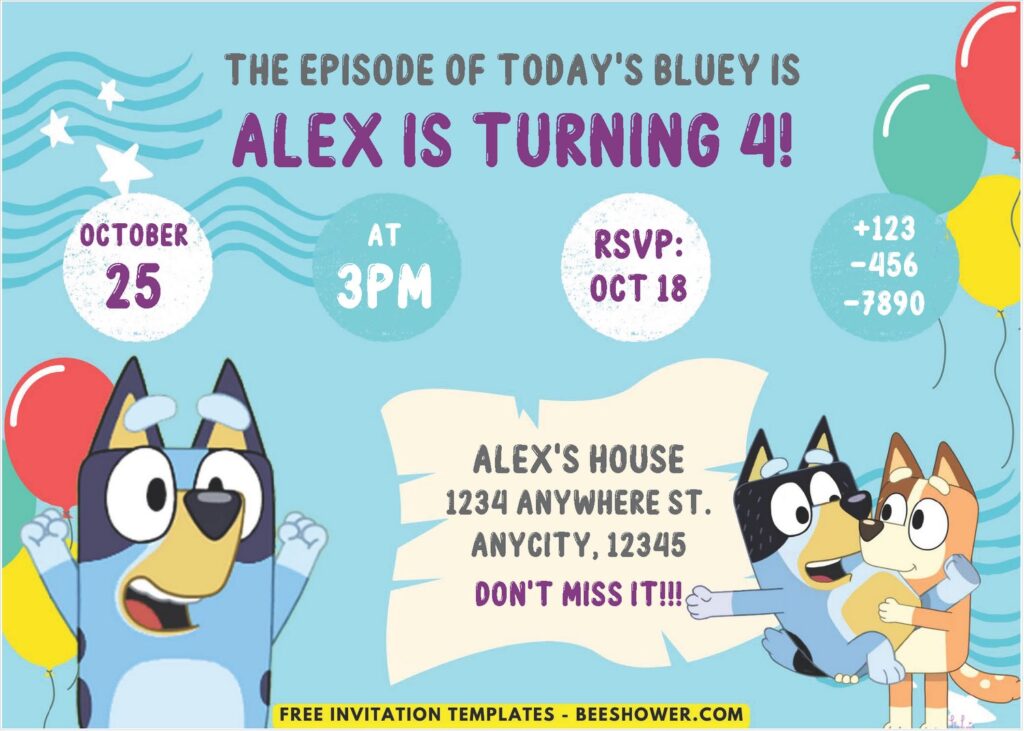 Bluey B - Downloadable (Free PDF Invitation) Bluey And Friends Birthday Invitation - Template No. 61