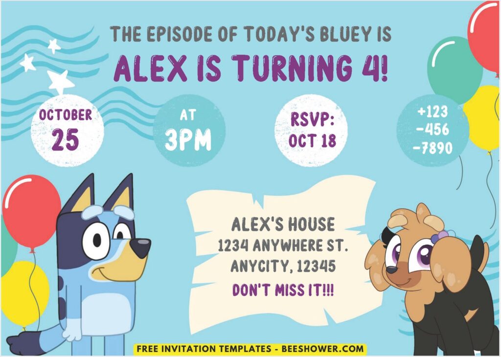 Bluey C - Downloadable (Free PDF Invitation) Bluey And Friends Birthday Invitation - Template No. 59