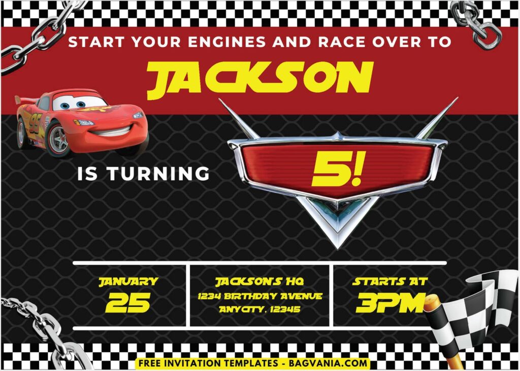 Cars B - Downloadable (Free PDF Invitation) Disney Cars Checkered Flag Baby Shower Invitation - Template No. 24