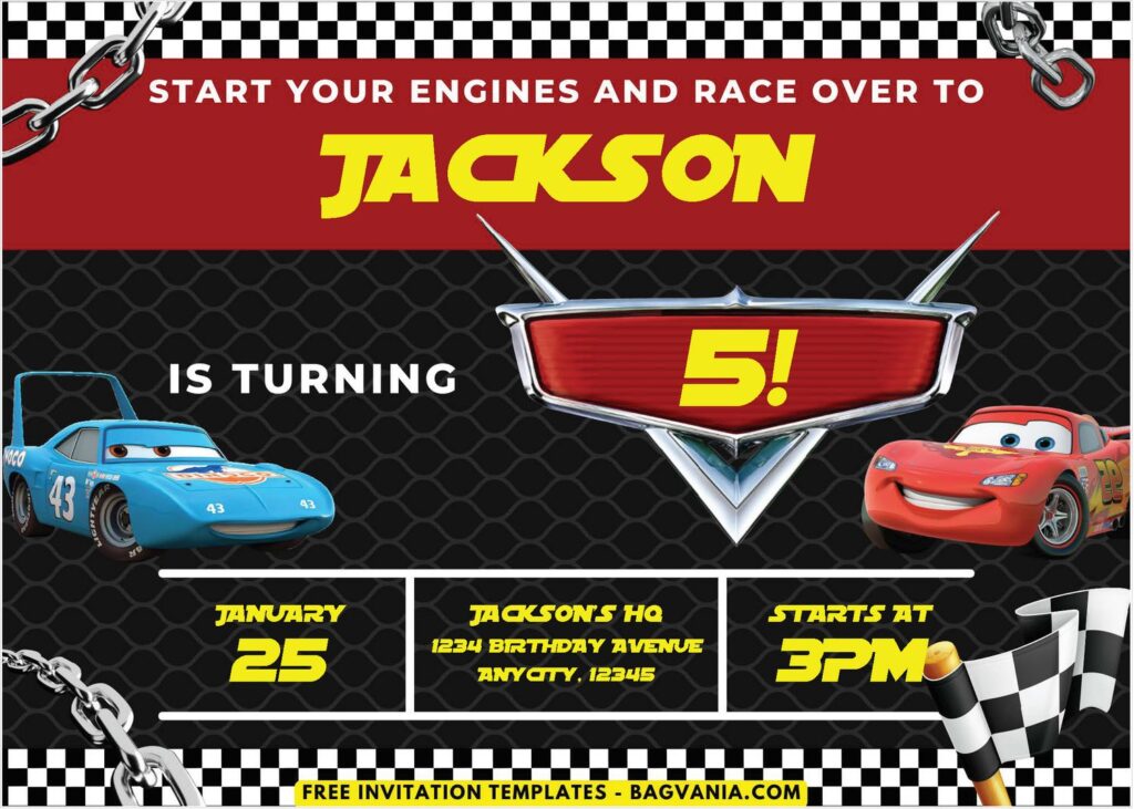 Cars C - Downloadable (Free PDF Invitation) Disney Cars Checkered Flag Baby Shower Invitation - Template No. 22