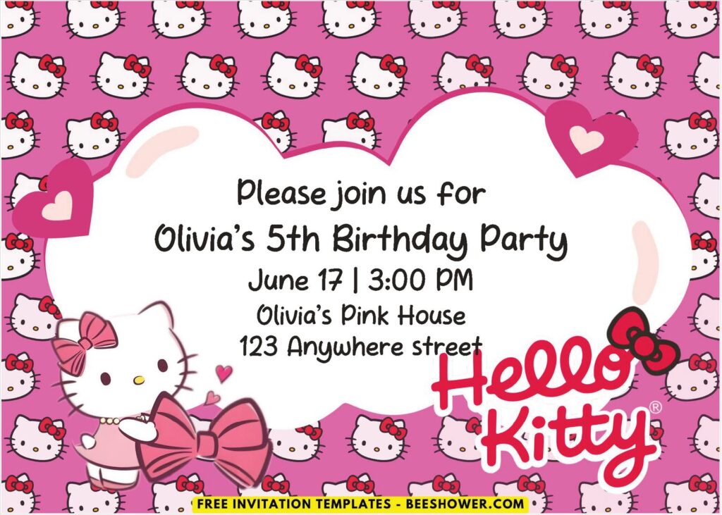 Pink Hello Kitty Baby Shower Invitation with pink background