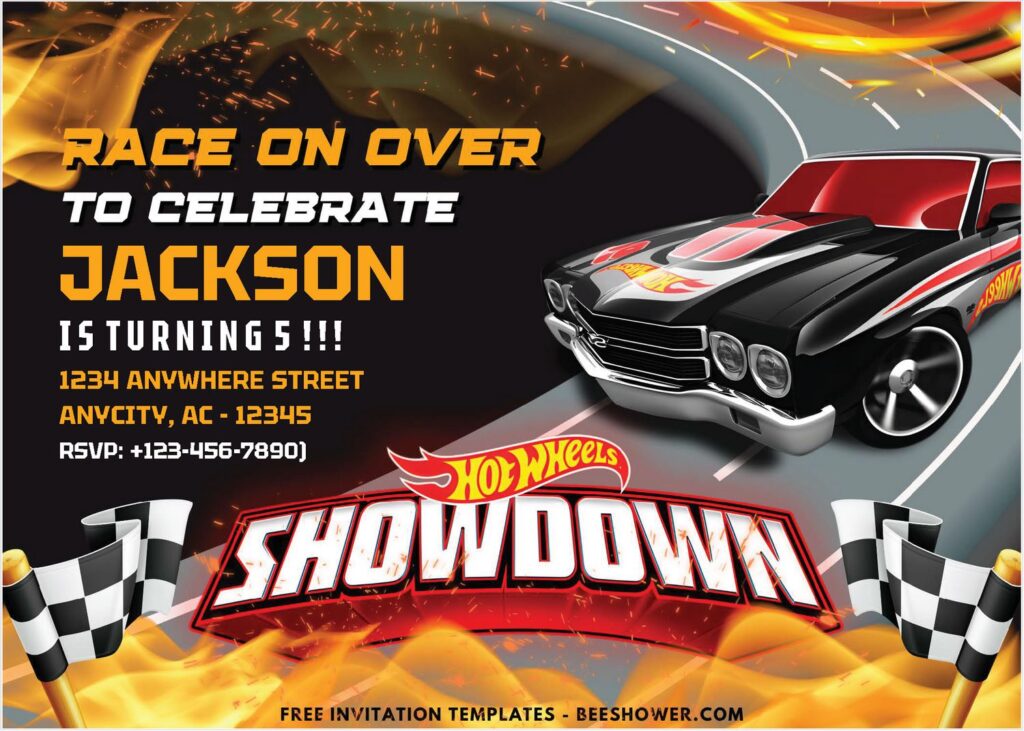 Hot Wheels C - Downloadable (Free PDF Invitation) Fiery Hot Wheels Race Theme Birthday Invitation - Template No. 24