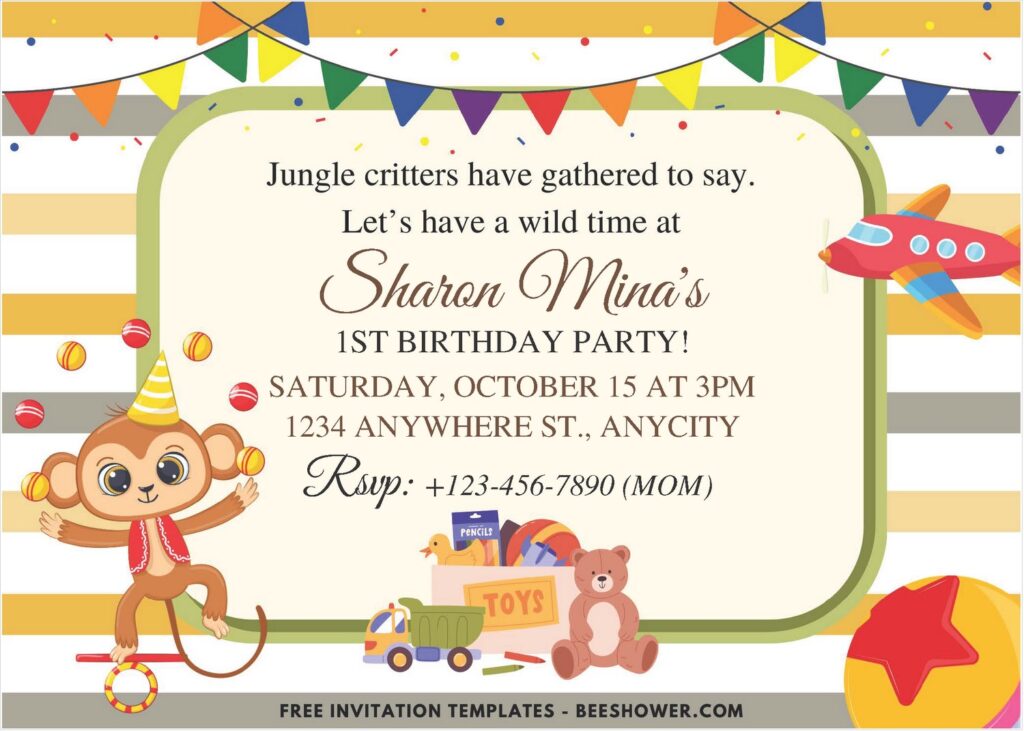 Jungle First A - Downloadable (Free PDF Invitation) Animal Parade Birthday Invitation - Template No. 41