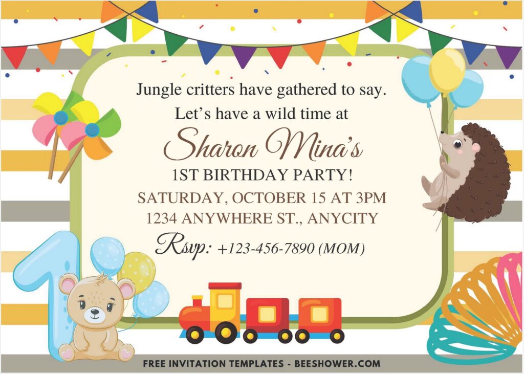 Jungle First B - Downloadable (Free PDF Invitation) Animal Parade Birthday Invitation - Template No. 37