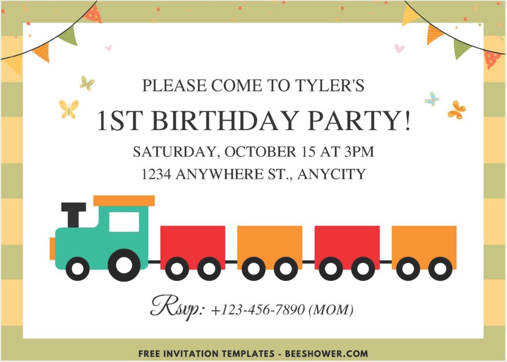 Kids Birthday A - Downloadable (Free PDF Invitation) Steam Train Baby Shower Invitation - Template No. 26