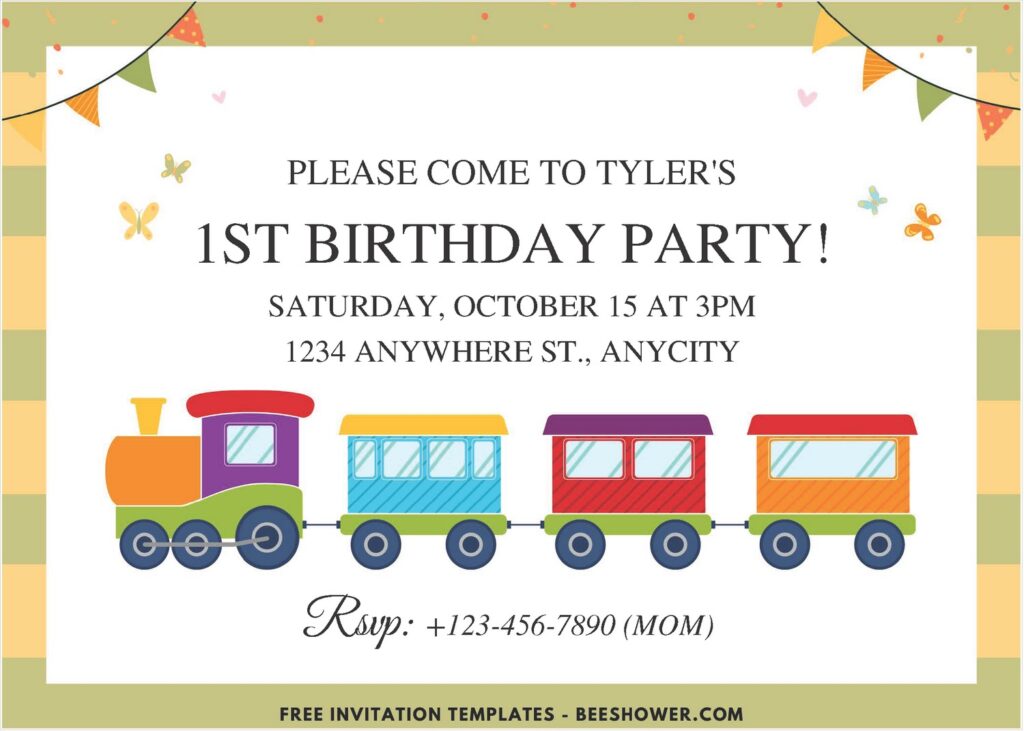 Kids Birthday B - Downloadable (Free PDF Invitation) Steam Train Baby Shower Invitation - Template No. 24