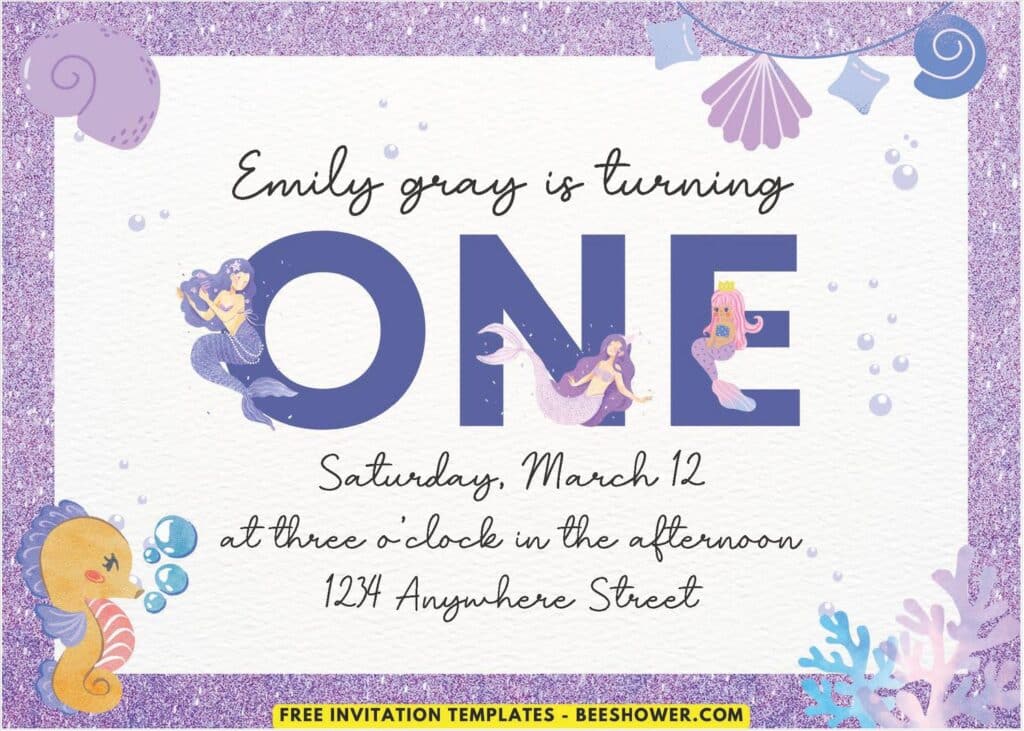 Sparkling Glitter Mermaid Baby Shower Invitation with pink glitter background