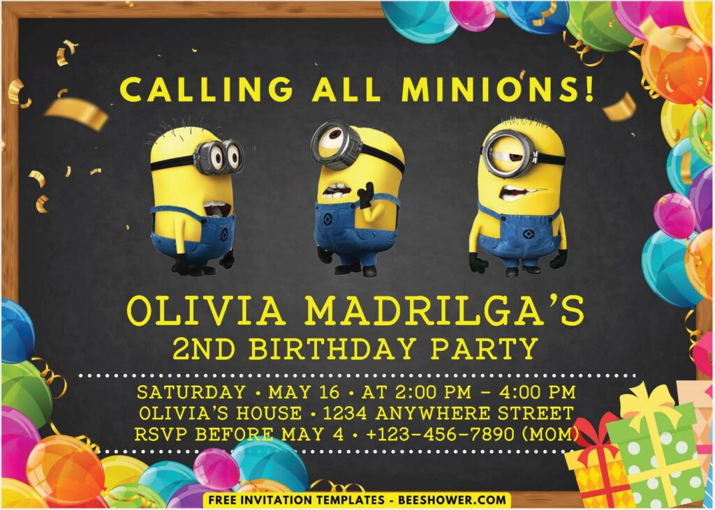 Minion Birthday Invitation With balloon arch