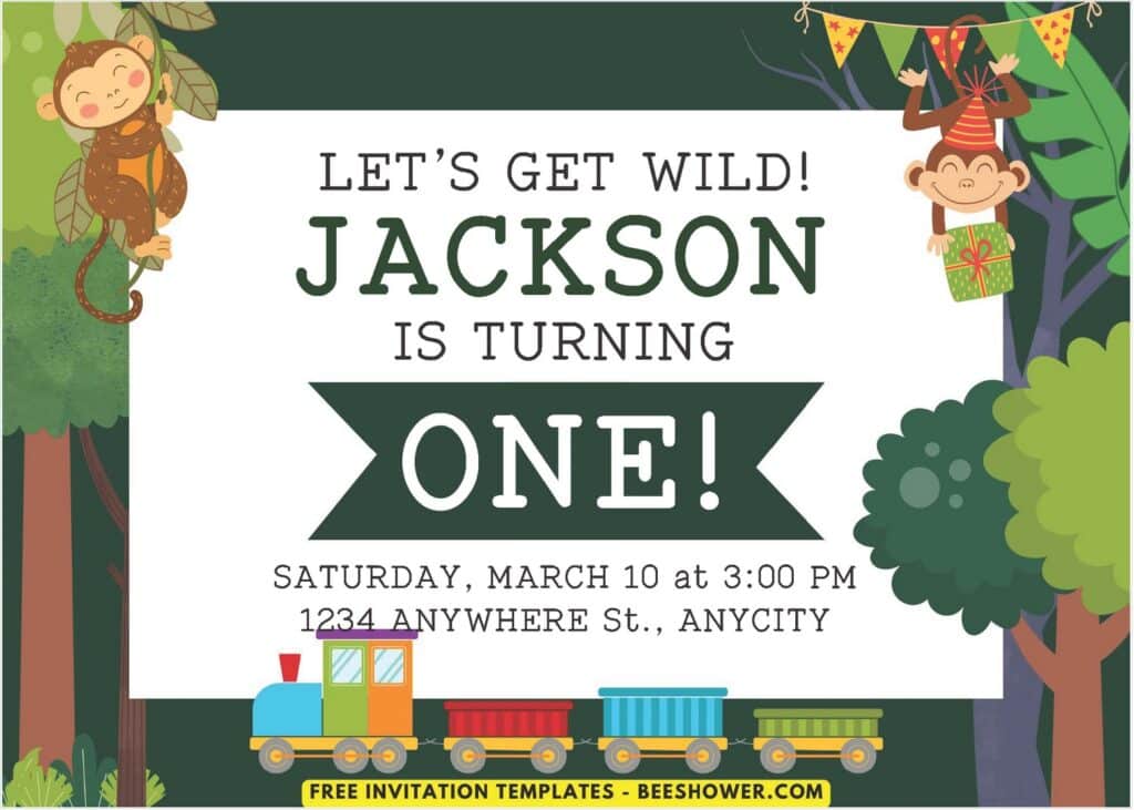 Monkey Fiesta A - Downloadable (Free PDF Invitation) Jungle Monkey Birthday Invitation - Template No. 56