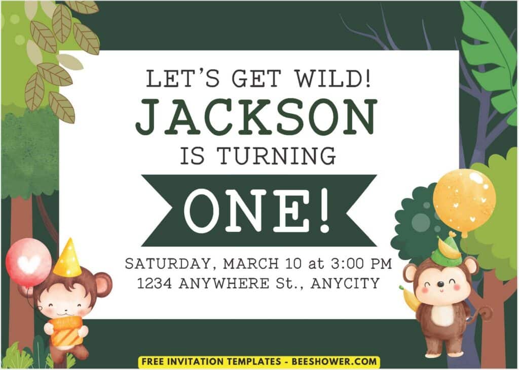 Monkey Fiesta B - Downloadable (Free PDF Invitation) Jungle Monkey Theme Baby Shower Invitation - Template No. 24