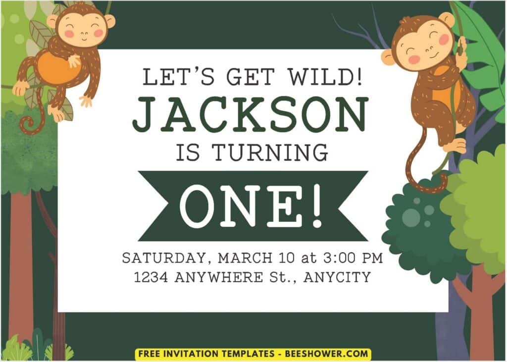 Monkey Fiesta C - Downloadable (Free PDF Invitation) Jungle Monkey Theme Baby Shower Invitation - Template No. 22