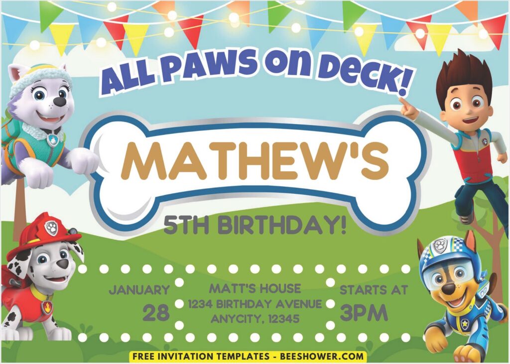 PAW Patrol A - Downloadable (Free PDF Invitation) PAW Patrol PAWTY Birthday Invitation - Template No. 42