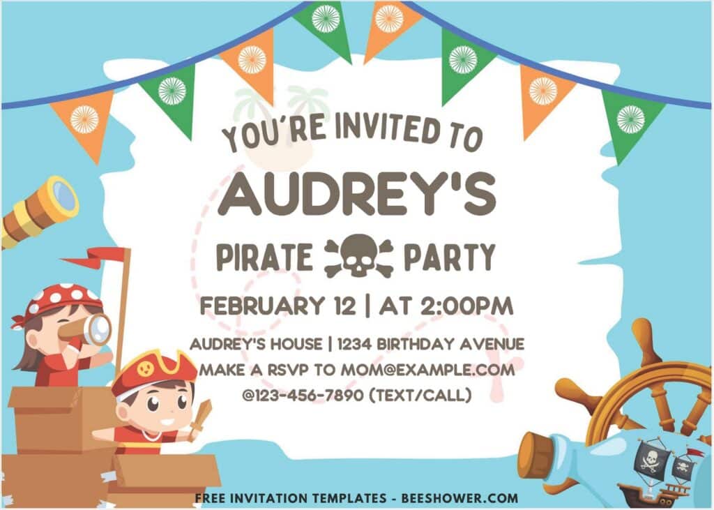 Pirate A - Downloadable (Free PDF Invitation) Ahoy Pirate Birthday Invitation & Party Ideas - Template No. 62