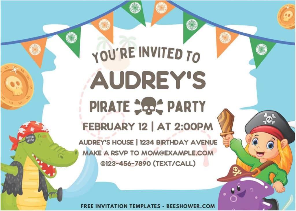 Pirate C - Downloadable (Free PDF Invitation) Ahoy Pirate Baby Shower Invitation - Template No. 22