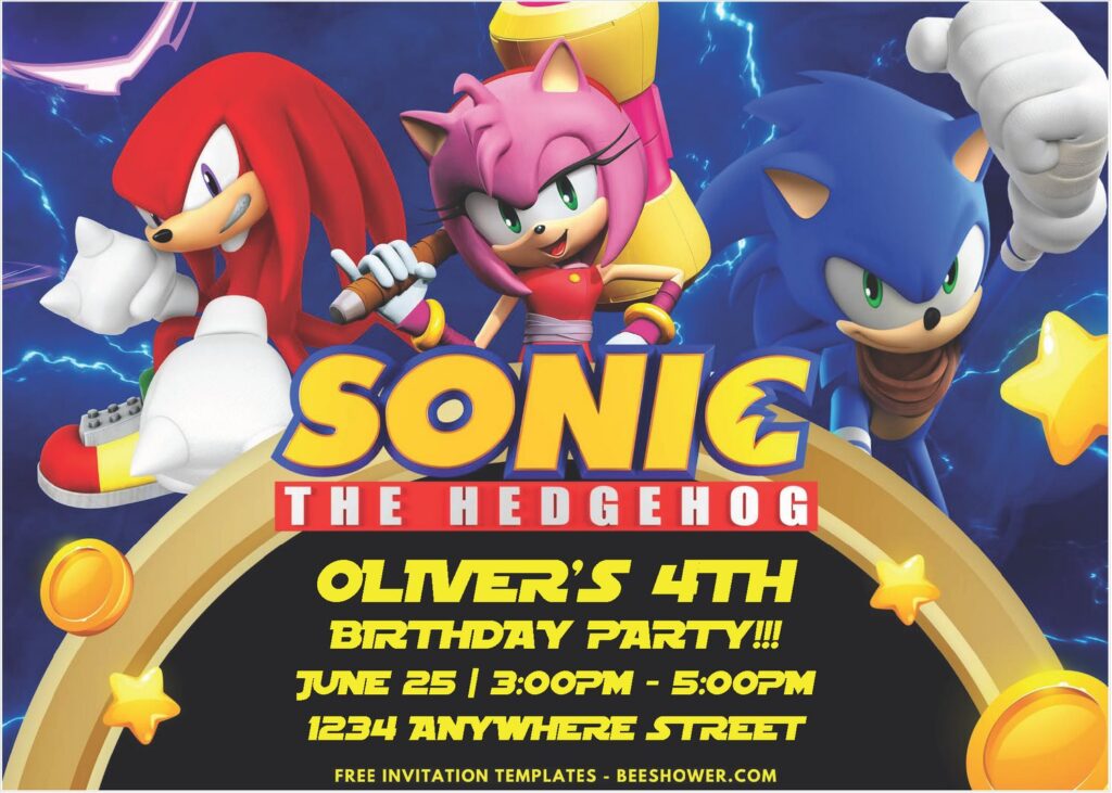 Lightning Burst Knuckle Sonic And Miles Prower Birthday Invitation