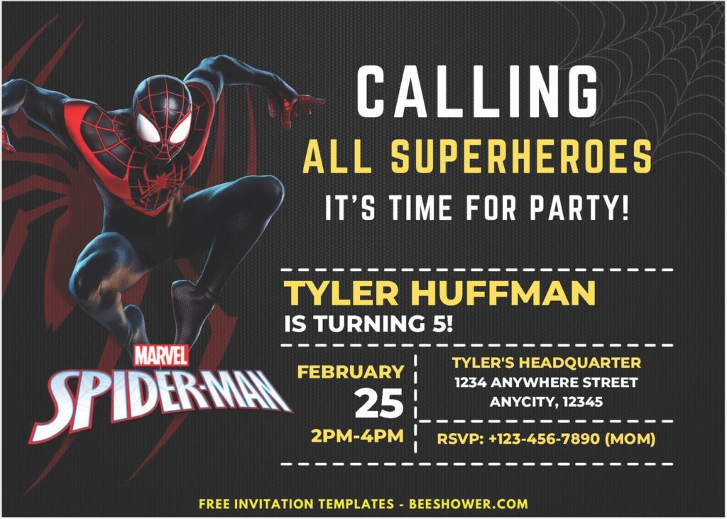 Spider Man A - Downloadable (Free PDF Invitation) Spider-Man Miles Morales Birthday Invitation - Template No. 22