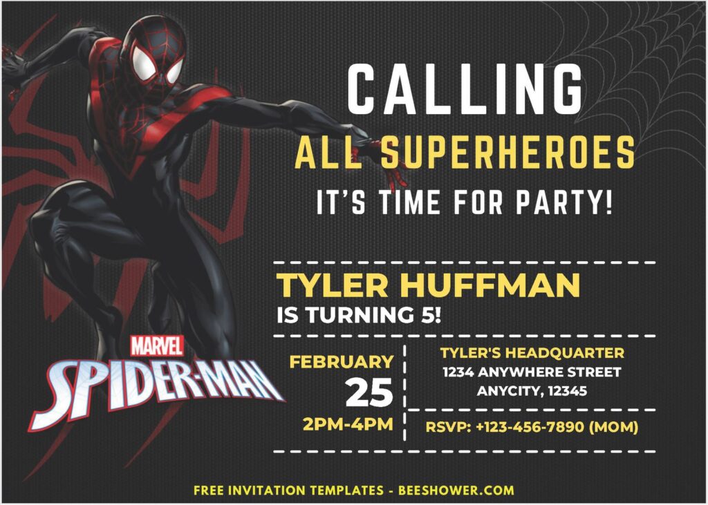 Spider Man B - Downloadable (Free PDF Invitation) Spiderman Birthday Invitation - Template No. 53