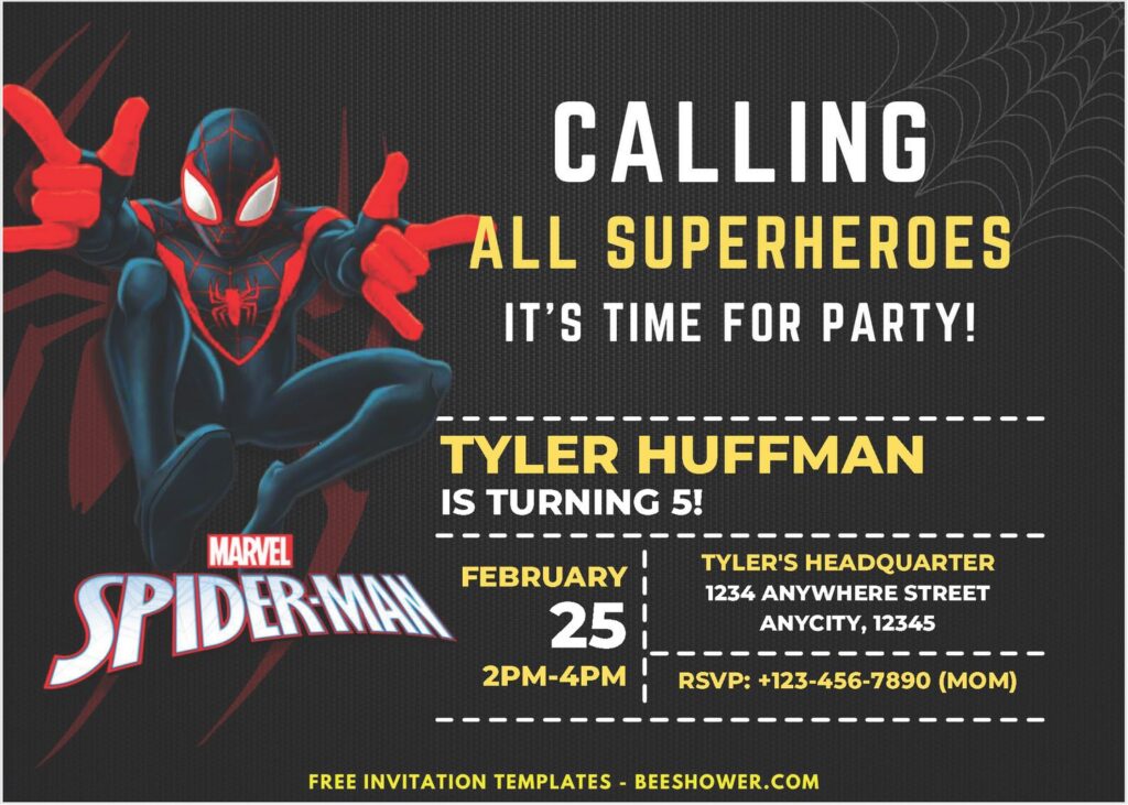 Spider Man C - Downloadable (Free PDF Invitation) Spiderman Birthday Invitation - Template No. 51