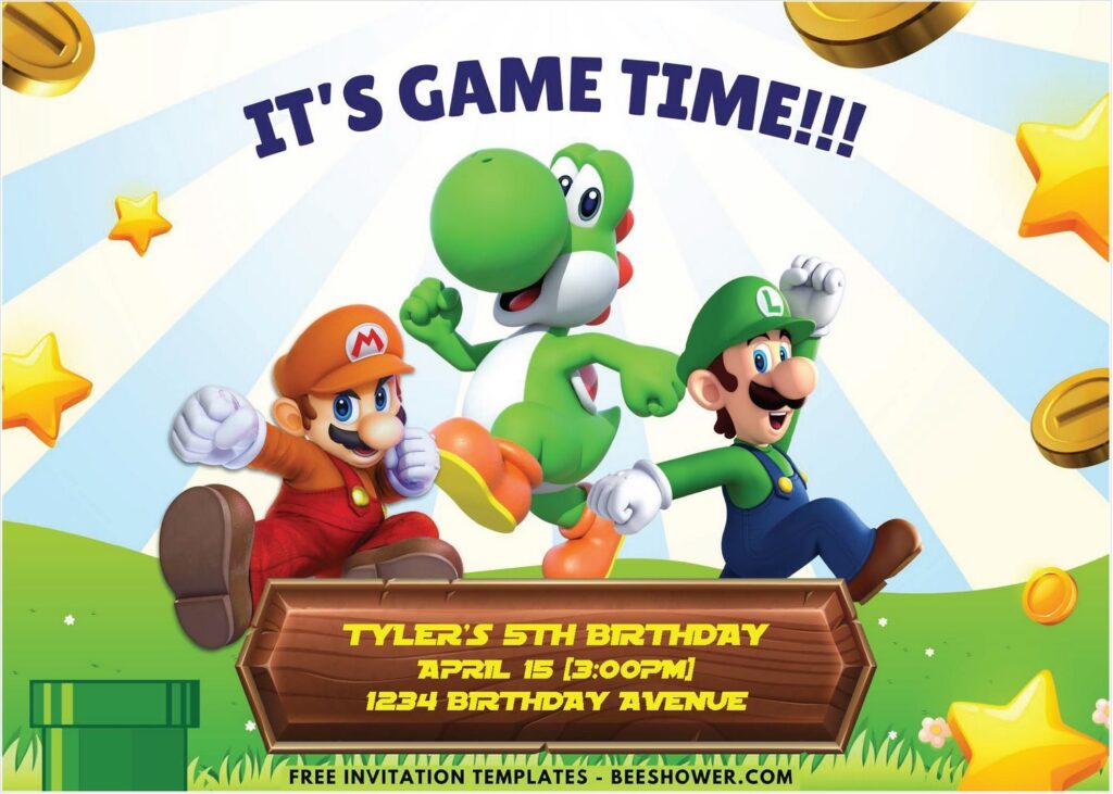 Adorable Super Mario Birthday Invitation Templates