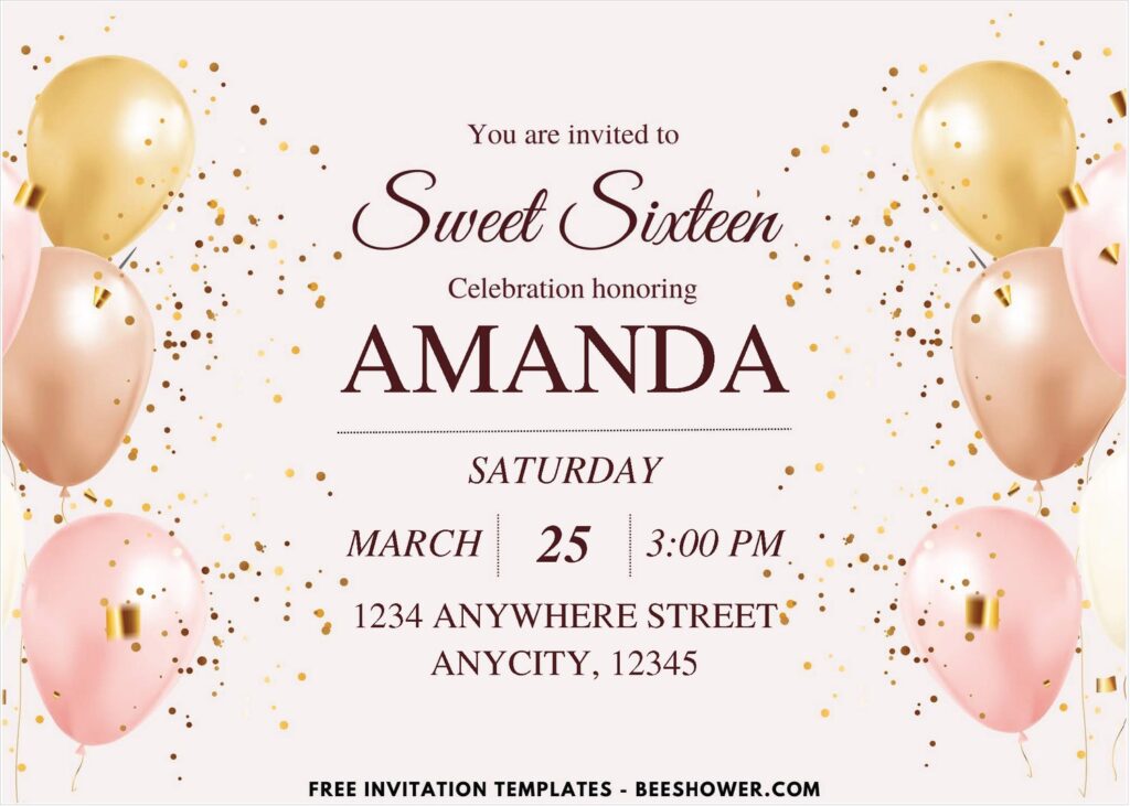 Sweet 16 A - Downloadable (Free PDF Invitation) Sparkling Gold Sweet 16 Birthday Invitation - Template No. 26