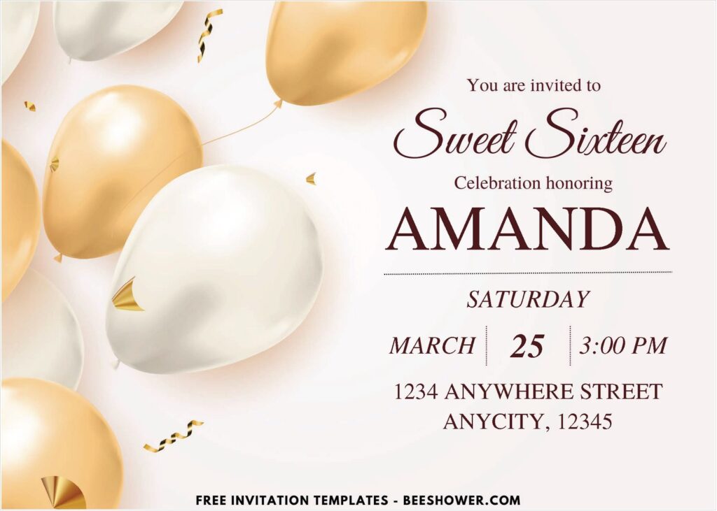 Sweet 16 C - Downloadable (Free PDF Invitation) Sparkling Gold Sweet 16 Birthday Invitation - Template No. 22