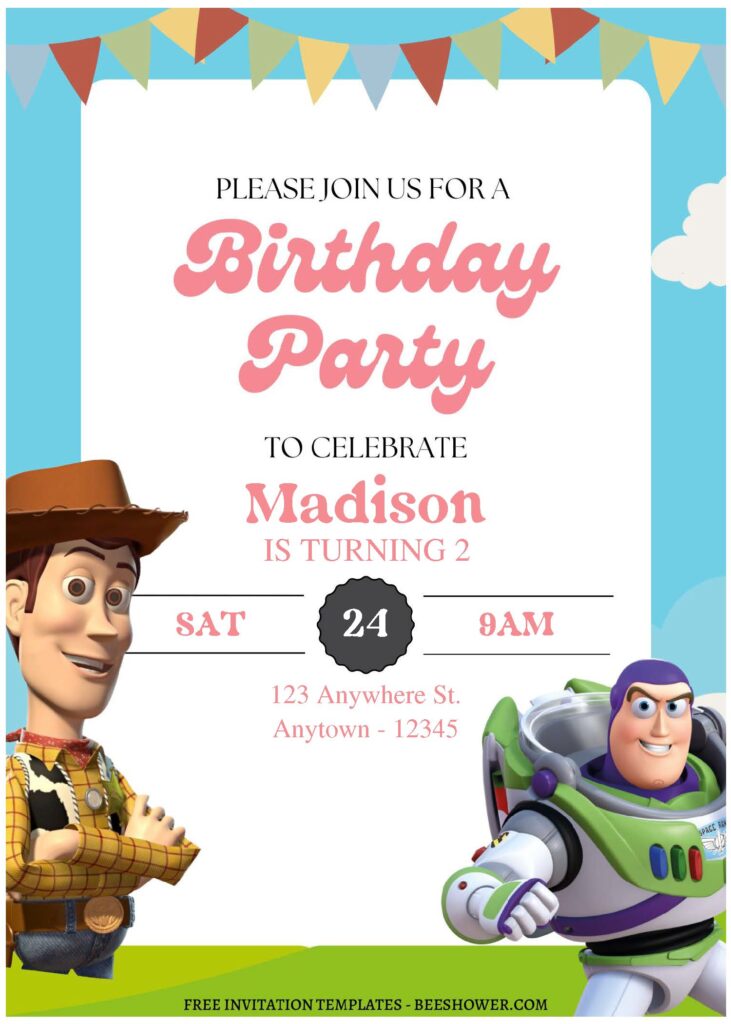 Toy Story A - Downloadable (Free PDF Invitation) Toy Story Sunshine Birthday Invitation - Template No. 41