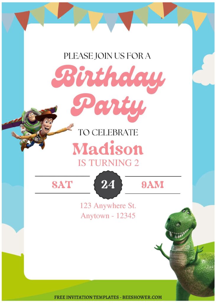 Toy Story B - Downloadable (Free PDF Invitation) Toy Story Sunshine Birthday Invitation - Template No. 37