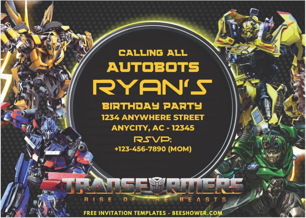 Transformer A - Downloadable (Free PDF Invitation) Transformers Lightning Birthday Invitation - Template No. 56