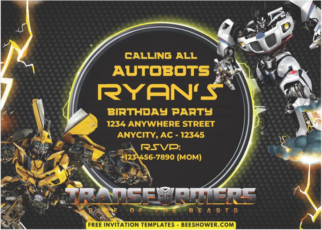 Transformers Lightning Birthday Invitation