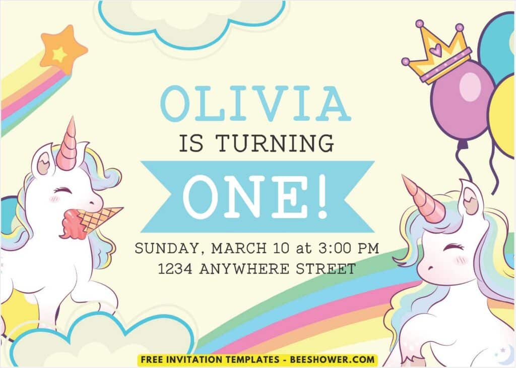 Unicorn A - Downloadable (Free PDF Invitation) Rainbow Unicorn Birthday Invitation - Template No. 56