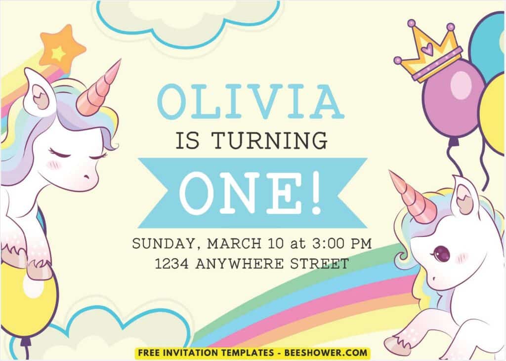 Unicorn B - Downloadable (Free PDF Invitation) Pastel Rainbow Unicorn Baby Shower Invitation - Template No. 24