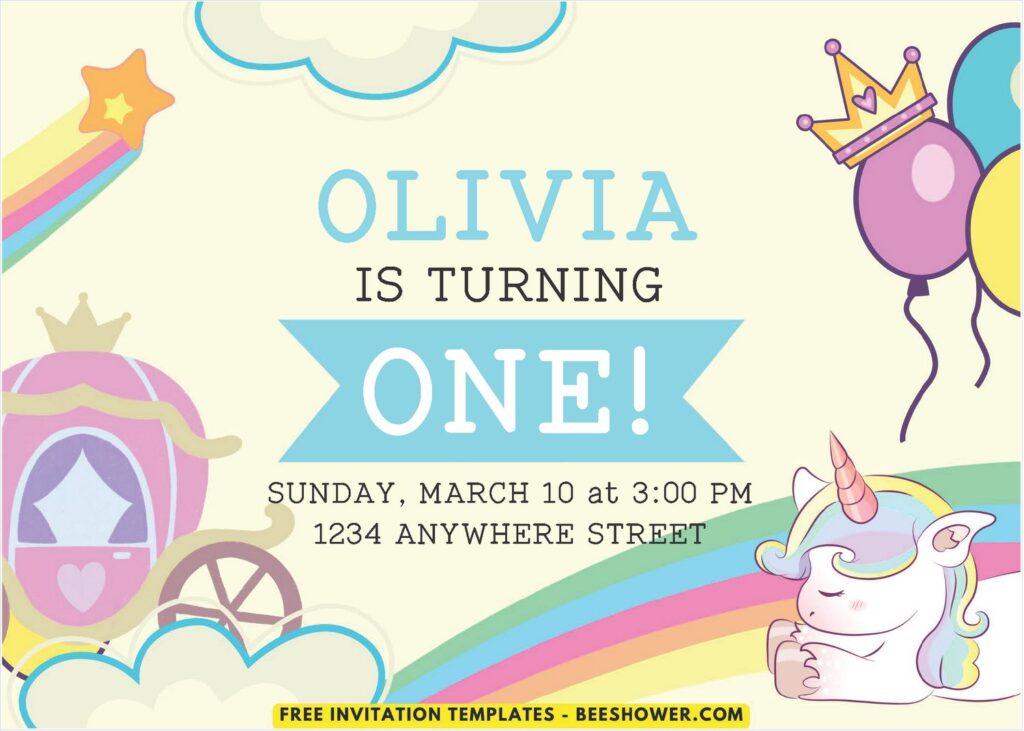 Unicorn C - Downloadable (Free PDF Invitation) Pastel Rainbow Unicorn Baby Shower Invitation - Template No. 22