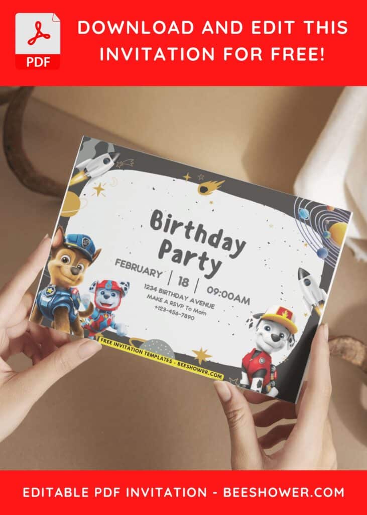 Kids Invitation With Space And PAW Patrol theme