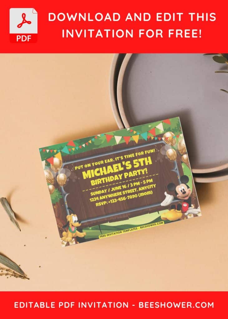 Mickey Mouse Birthday Invitation with jungle background