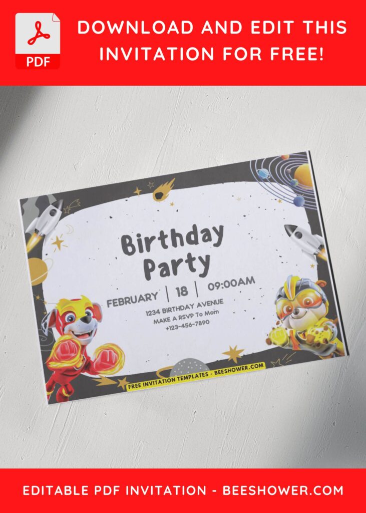 Marshall And Rubble PAW Patrol birthday invitation