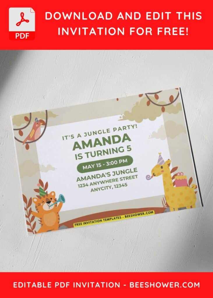 Adorable Little Tiger Cub and Giraffe Birthday Invitation