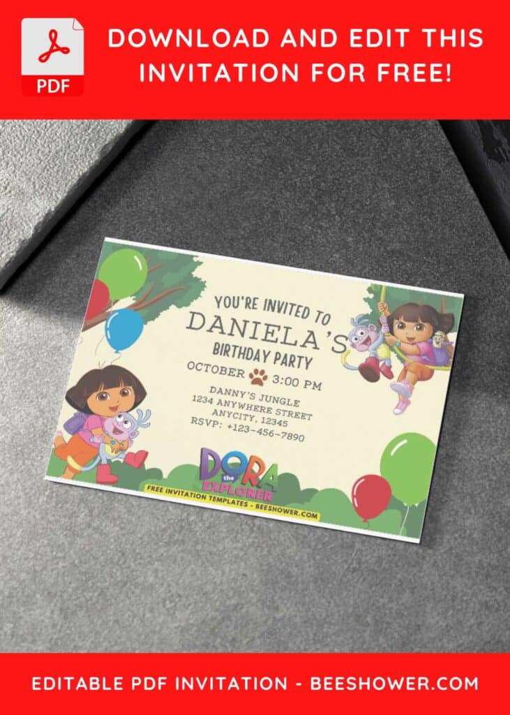 Kids Invitation with Jungle and Dora and Boots