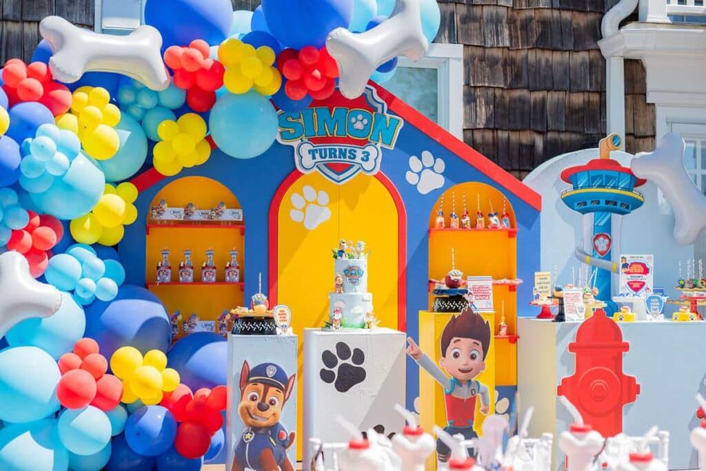 PAW Patrol Birthday Pary Decor With Colorful Balloon Arch, Character Cutouts and PAW Patrol Tower