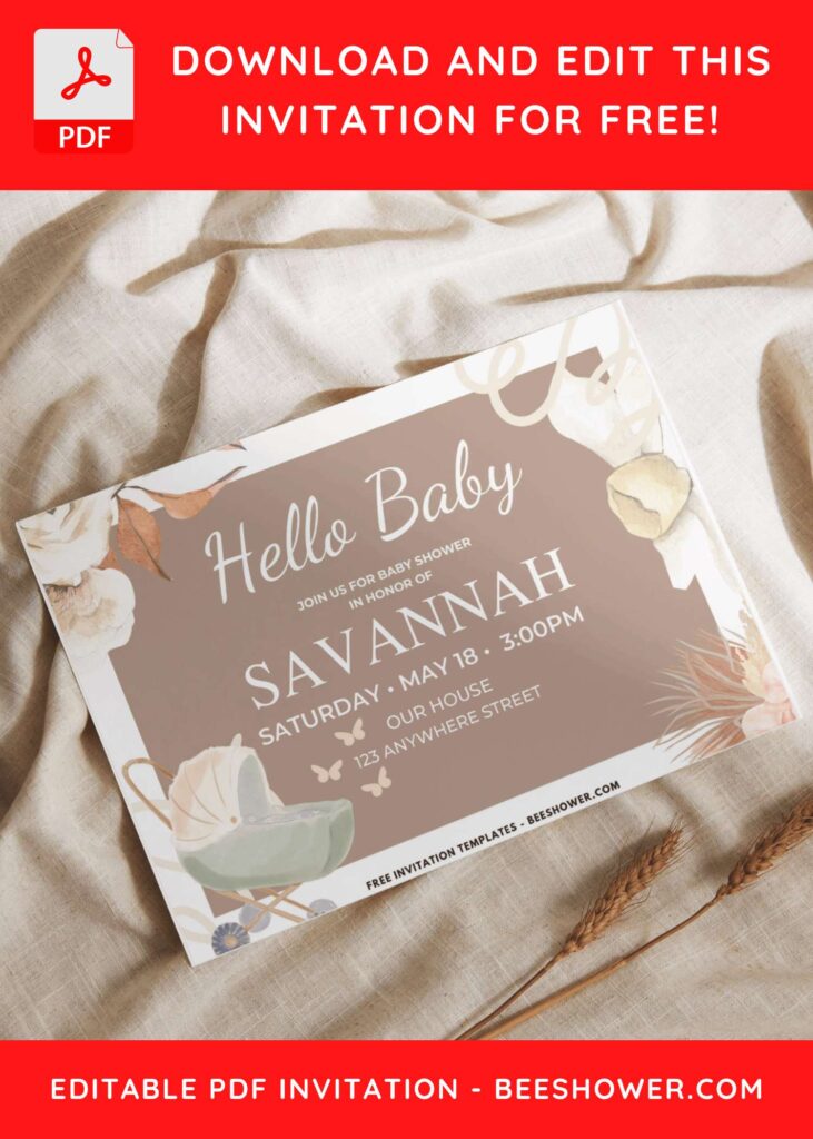 Boho Invitation with baby carriage