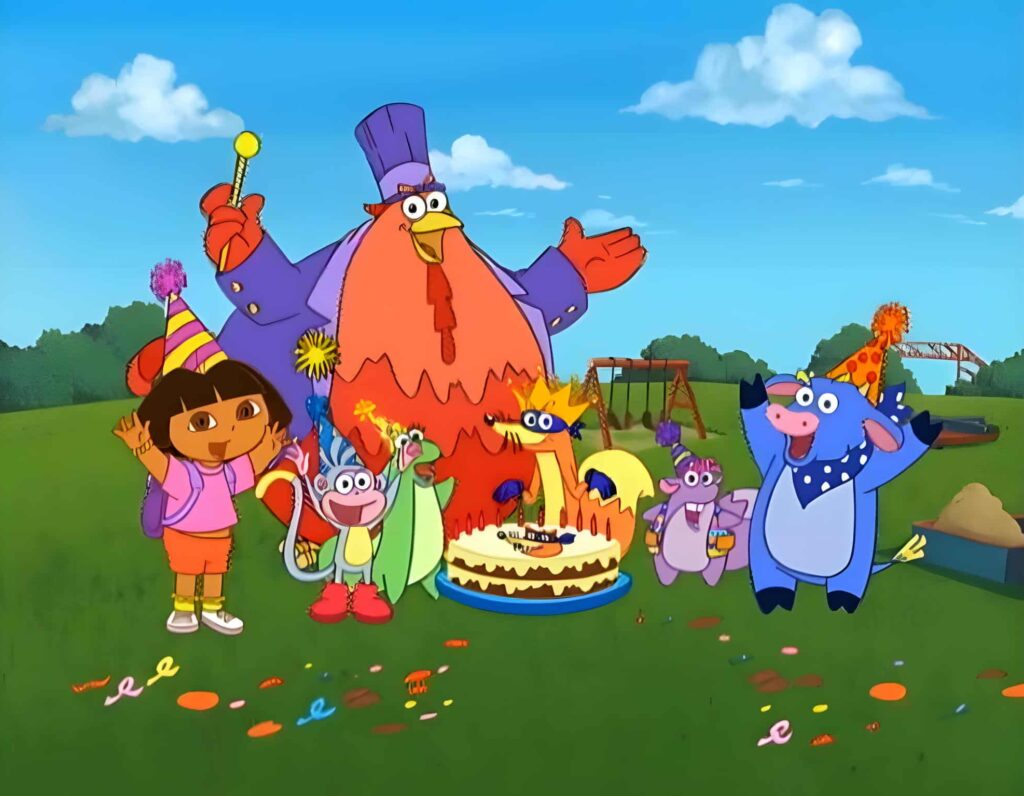 Happy Dora the Explorer Character in joyful Birthday Party scene