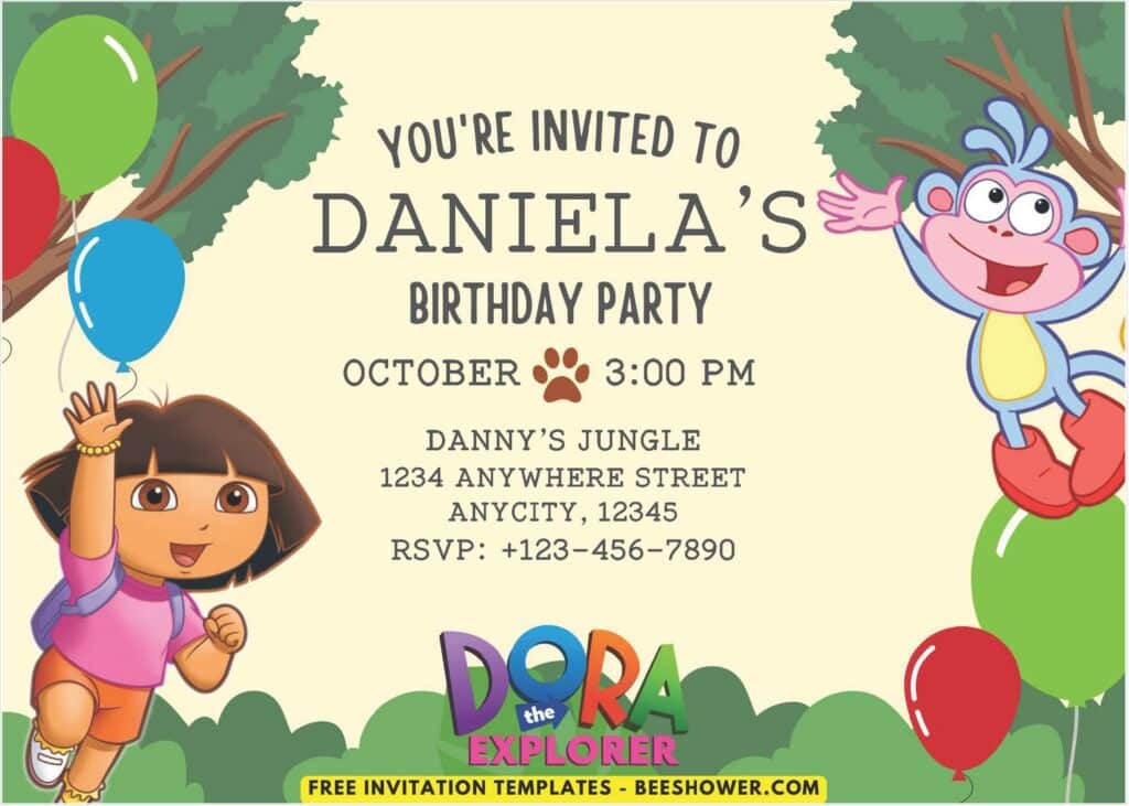 Dora Jungle Bash Birthday Invitation