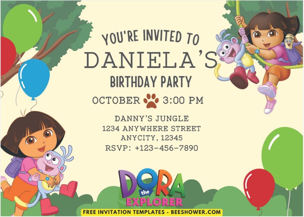 Dora Jungle Theme Birthday Invitation