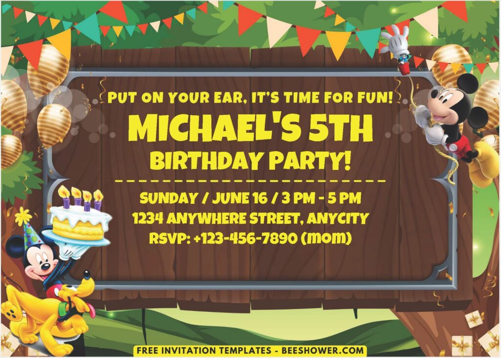 Mickey Mouse Jungle Safari Birthday Invitation