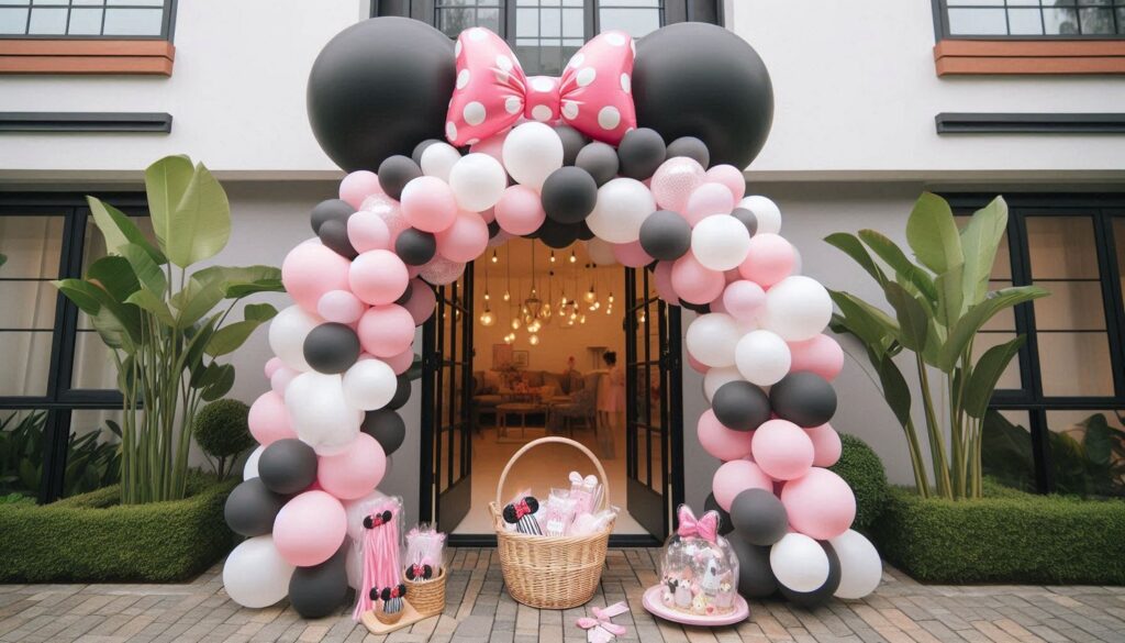 Minnie Mouse Ears White, Pink And Black Balloon Arch