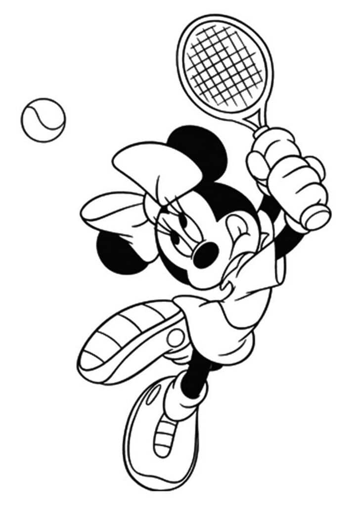 Minnie Mouse Playing Tennis Coloring Page Template