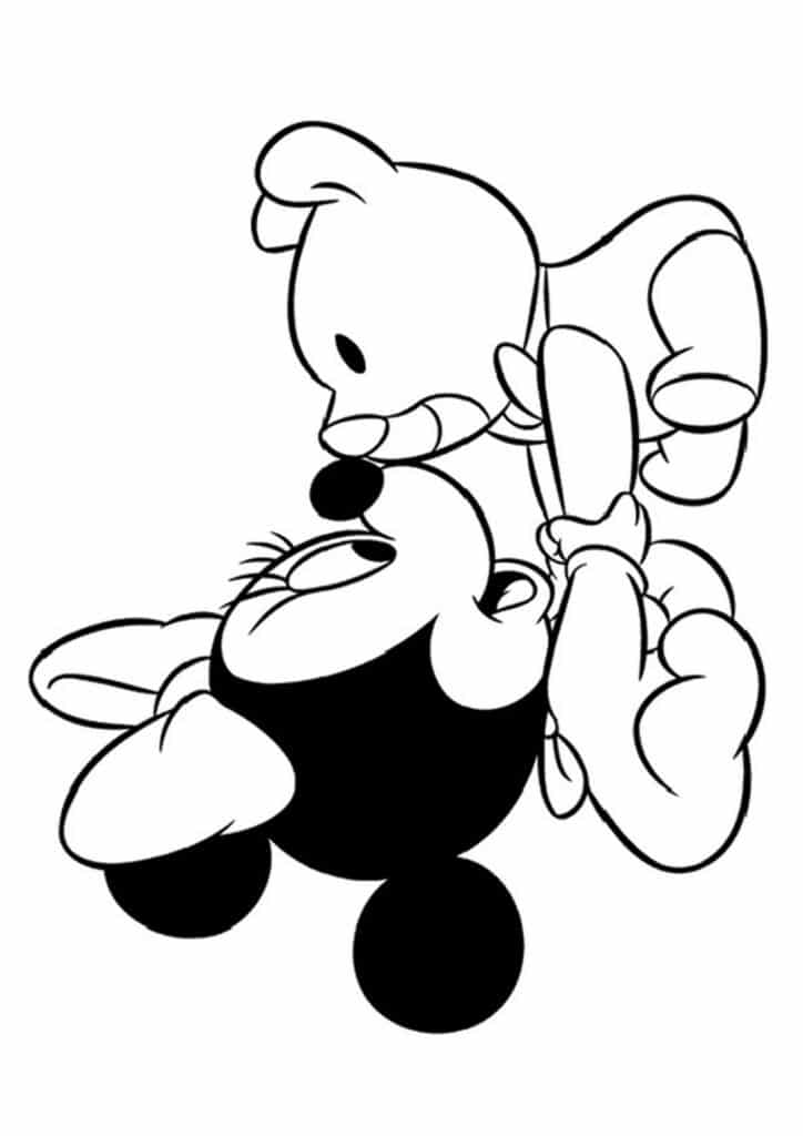 Little Minnie Mouse and her Stuffed Animal Coloring Page